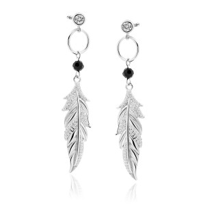 Cercei argint lungi cu pene Black Spinel DiAmanti Z1826ER_WB-DIA (Argint 925‰ 4,3 g.)